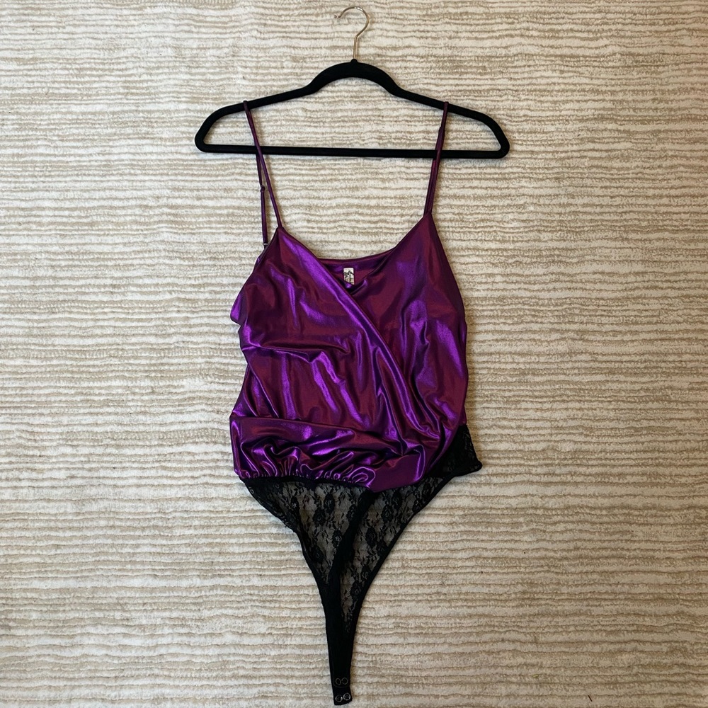 FREE PEOPLE Purple Metallic Bodysuit